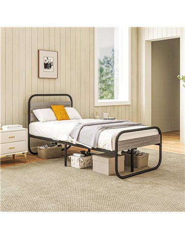 HOMCOM 3ft Single Bed Frame, Industrial Style Metal Platform Bed Frame with Under Bed Storage, No Box Spring Needed, Easy Assemb