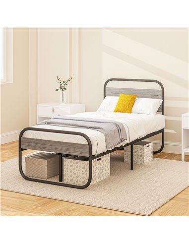 HOMCOM 3ft Single Bed Frame, Industrial Style Metal Platform Bed Frame with Under Bed Storage, No Box Spring Needed, Easy Assemb