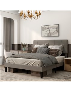 HOMCOM Double Velvet-Feel Headboard Bed Frame - Grey 831-911V70GY 2