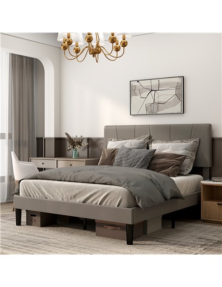 HOMCOM Double Velvet-Feel Headboard Bed Frame - Grey 831-911V70GY - pic 108765 | FastDaddyshop