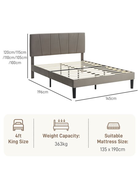 HOMCOM Double Velvet-Feel Headboard Bed Frame - Grey 831-911V70GY - pic 108766 | FastDaddyshop