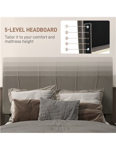 HOMCOM Double Velvet-Feel Headboard Bed Frame - Grey 831-911V70GY