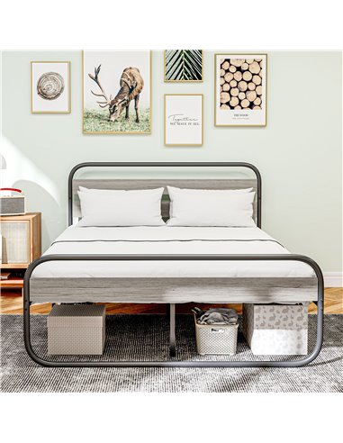 HOMCOM 4ft6 Double Bed Frame, Industrial Style Metal Platform Bed Frame with Under Bed Storage, No Box Spring Needed, Easy Assem