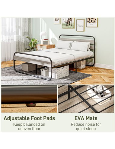 HOMCOM 4ft6 Double Bed Frame, Industrial Style Metal Platform Bed Frame with Under Bed Storage, No Box Spring Needed, Easy Assem