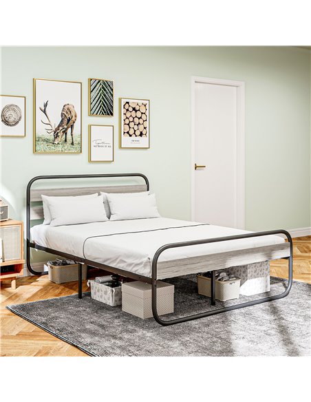 HOMCOM 4ft6 Double Bed Frame, Industrial Style Metal Platform Bed Frame with Under Bed Storage, No Box Spring Needed, Easy Assem - pic 108779 | FastDaddyshop