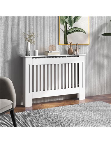 HOMCOM Slatted Radiator Cover Painted Cabinet MDF Lined Grill in White (112L x 19W x 81H cm) 820-029