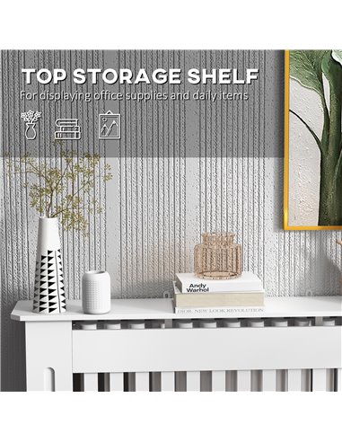 HOMCOM Slatted Radiator Cover Painted Cabinet MDF Lined Grill in White (112L x 19W x 81H cm) 820-029