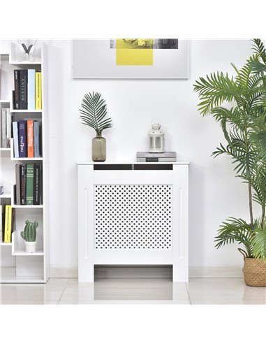 HOMCOM Wooden Radiator Cover Heating Cabinet Modern Home Furniture Grill Style  White Painted (Small) 820-061