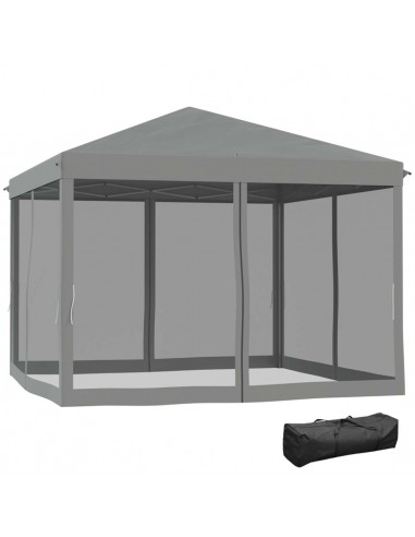 Outsunny 3 x 3 m Pop Up Gazebo, Garden Tent with Removable Mesh Sidewall Netting, Carry Bag, Light Grey
