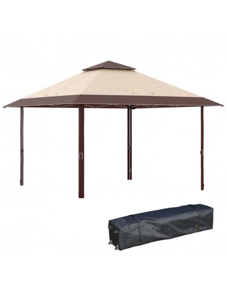 Outsunny 4 x 4m Pop-up Gazebo Double Roof Canopy Tent with UV Proof, Roller Bag & Adjustable Legs, Coffee - pic 10883 | FastDaddyshop