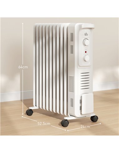 HOMCOM 2.5kW 11 Fin Oil-Filled Radiator - White 820-413V72WT
