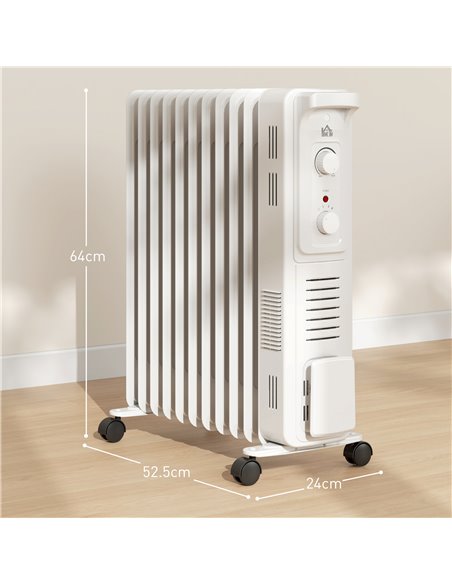 HOMCOM 2.5kW 11 Fin Oil-Filled Radiator - White 820-413V72WT - pic 108838 | FastDaddyshop