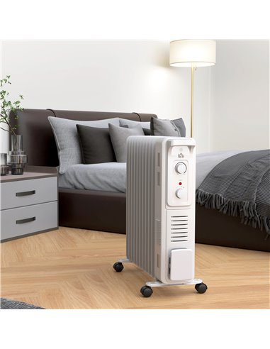 HOMCOM 2.5kW 11 Fin Oil-Filled Radiator - White 820-413V72WT