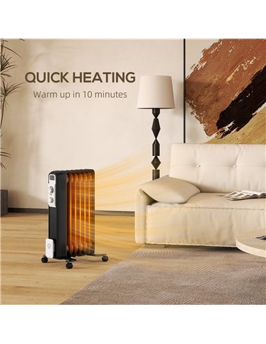 HOMCOM 1.5kW Nine Fin Oil-Filled Radiator - Black 820-439V70BK