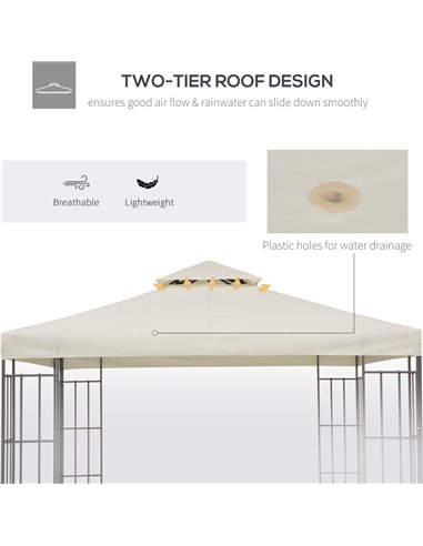 Outsunny 3 x 3(m) Gazebo Canopy Roof Top Replacement Cover Spare Part Cream White (TOP ONLY)