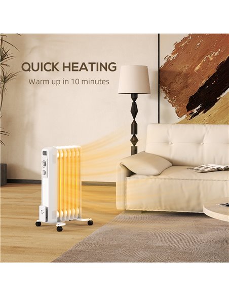 HOMCOM 1.5kW Nine Fin Oil-Filled Radiator - White 820-439V70WT - pic 108867 | FastDaddyshop