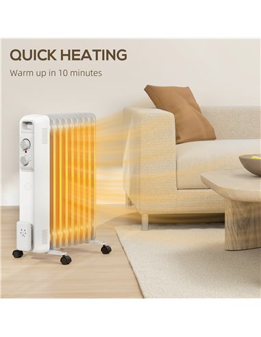 HOMCOM 2kW Nine Fin Oil-Filled Radiator - White 820-439V71WT