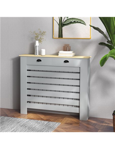 HOMCOM 95.5H x 111Wcm Radiator Cover, with Drawer - Grey 820-398V01GY - pic 108891 | FastDaddyshop