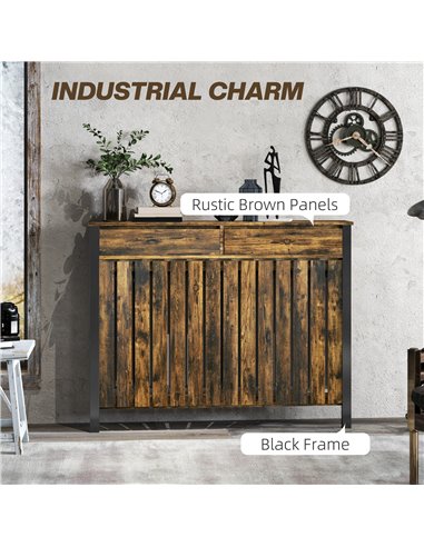 HOMCOM 93 x 119cm Rustic-Look Radiator Cover - Brown/Black 820-397V00BN