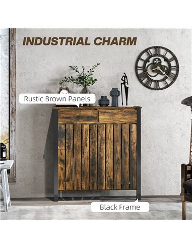 HOMCOM 93 x 88.5cm Rustic-Look Radiator Cover - Brown/Black 820-396V00BN