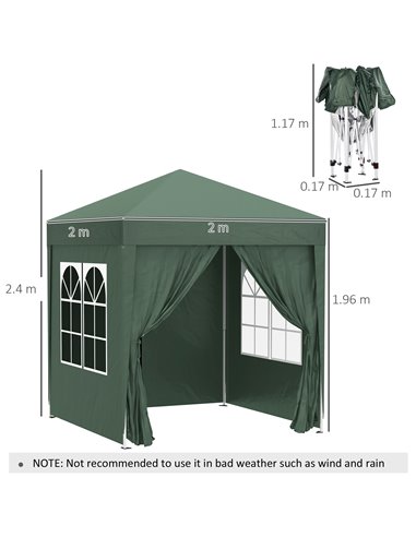 Outsunny Pop Up Gazebo Canopy, size (2 x 2m)-Green