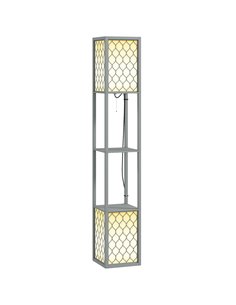 HOMCOM Floor Lamp with Shelves, Dual Light, Modern Tall Standing Lamps, with Pull Chain Switch (Bulb not Included), Light Grey B