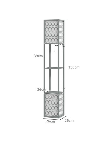 HOMCOM Floor Lamp with Shelves, Dual Light, Modern Tall Standing Lamps, with Pull Chain Switch (Bulb not Included), Light Grey B