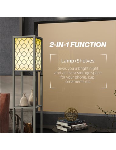 HOMCOM Floor Lamp with Shelves, Dual Light, Modern Tall Standing Lamps, with Pull Chain Switch (Bulb not Included), Light Grey B