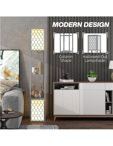 HOMCOM Floor Lamp with Shelves, Dual Light, Modern Tall Standing Lamps, with Pull Chain Switch (Bulb not Included), Light Grey B