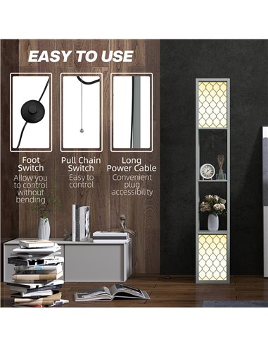 HOMCOM Floor Lamp with Shelves, Dual Light, Modern Tall Standing Lamps, with Pull Chain Switch (Bulb not Included), Light Grey B