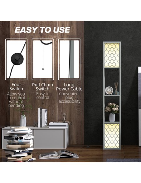 HOMCOM Floor Lamp with Shelves, Dual Light, Modern Tall Standing Lamps, with Pull Chain Switch (Bulb not Included), Light Grey B - pic 108985 | FastDaddyshop