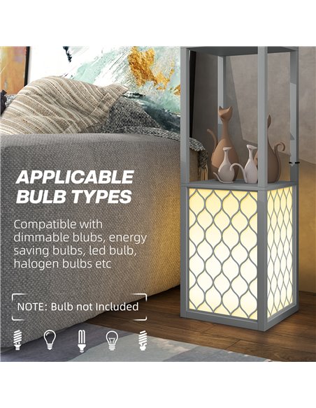 HOMCOM Floor Lamp with Shelves, Dual Light, Modern Tall Standing Lamps, with Pull Chain Switch (Bulb not Included), Light Grey B - pic 108986 | FastDaddyshop