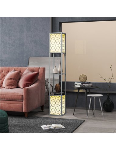 HOMCOM Floor Lamp with Shelves, Dual Light, Modern Tall Standing Lamps, with Pull Chain Switch (Bulb not Included), Light Grey B