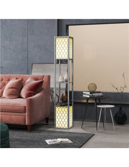HOMCOM Floor Lamp with Shelves, Dual Light, Modern Tall Standing Lamps, with Pull Chain Switch (Bulb not Included), Light Grey B - pic 108987 | FastDaddyshop
