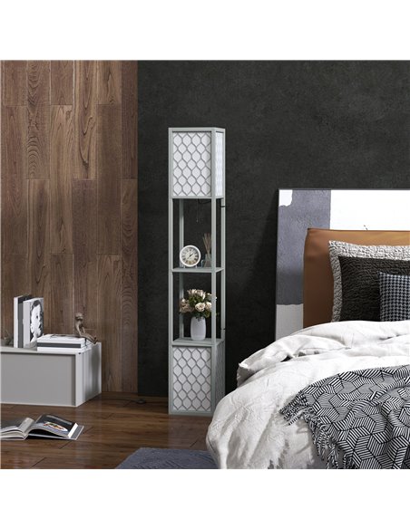 HOMCOM Floor Lamp with Shelves, Dual Light, Modern Tall Standing Lamps, with Pull Chain Switch (Bulb not Included), Light Grey B - pic 108988 | FastDaddyshop