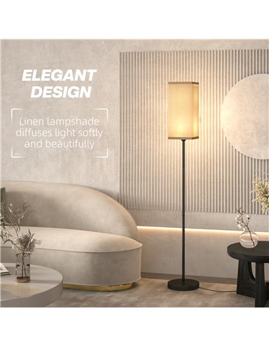 HOMCOM Floor Lamp, Modern Standing Lamp with Linen Shade, Tall Lamps for Living Room, Bedroom, with Foot Switch, Bulb not Includ