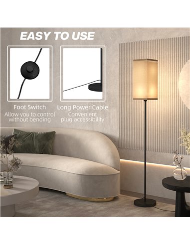 HOMCOM Floor Lamp, Modern Standing Lamp with Linen Shade, Tall Lamps for Living Room, Bedroom, with Foot Switch, Bulb not Includ