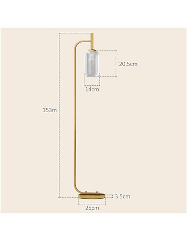 HOMCOM Floor Lamp for Living Room with Glass Lampshade, Modern Standing Lamp with Foot Switch for Bedroom, Bulb not Included, Go