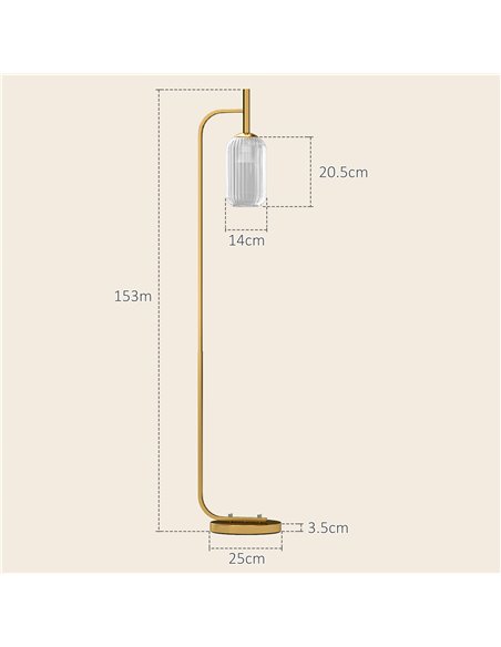 HOMCOM Floor Lamp for Living Room with Glass Lampshade, Modern Standing Lamp with Foot Switch for Bedroom, Bulb not Included, Go - pic 109000 | FastDaddyshop
