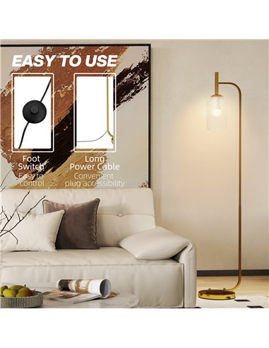 HOMCOM Floor Lamp for Living Room with Glass Lampshade, Modern Standing Lamp with Foot Switch for Bedroom, Bulb not Included, Go