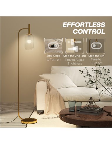 HOMCOM Floor Lamp for Living Room with Glass Lampshade, Modern Standing Lamp with Foot Switch for Bedroom, Bulb not Included, Go