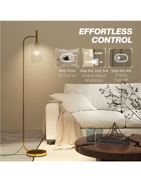 HOMCOM Floor Lamp for Living Room with Glass Lampshade, Modern Standing Lamp with Foot Switch for Bedroom, Bulb not Included, Go - pic 109003 | FastDaddyshop