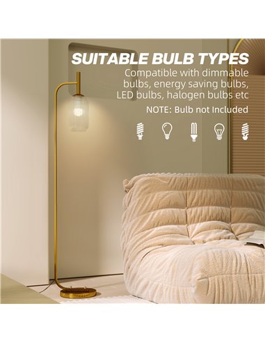 HOMCOM Floor Lamp for Living Room with Glass Lampshade, Modern Standing Lamp with Foot Switch for Bedroom, Bulb not Included, Go