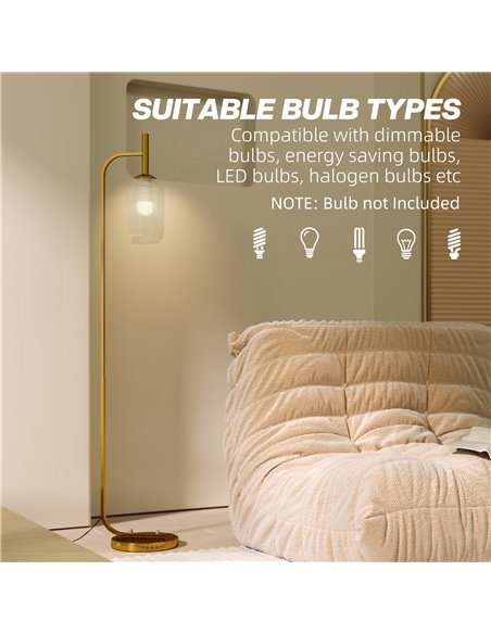 HOMCOM Floor Lamp for Living Room with Glass Lampshade, Modern Standing Lamp with Foot Switch for Bedroom, Bulb not Included, Go - pic 109004 | FastDaddyshop
