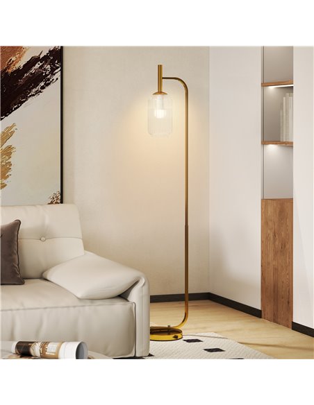 HOMCOM Floor Lamp for Living Room with Glass Lampshade, Modern Standing Lamp with Foot Switch for Bedroom, Bulb not Included, Go - pic 109006 | FastDaddyshop