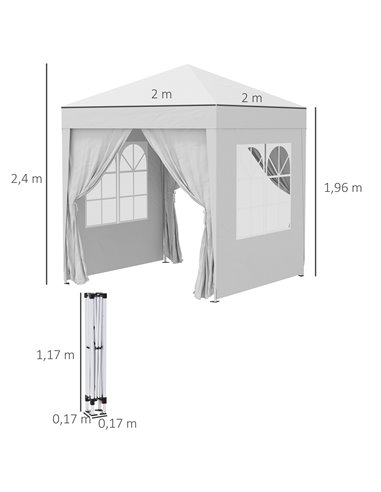 Outsunny 2 x2m Pop Up Gazebo Canopy Party Tent Wedding Awning W/ free Carrying Case White + Removable 2 Walls 2 Windows-White 