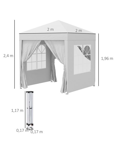 Outsunny 2 x2m Pop Up Gazebo Canopy Party Tent Wedding Awning W/ free Carrying Case White + Removable 2 Walls 2 Windows-White  - pic 10901 | FastDaddyshop