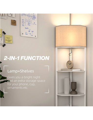 HOMCOM Three-Shelf Corner Floor Lamp - White B31-315V70WT