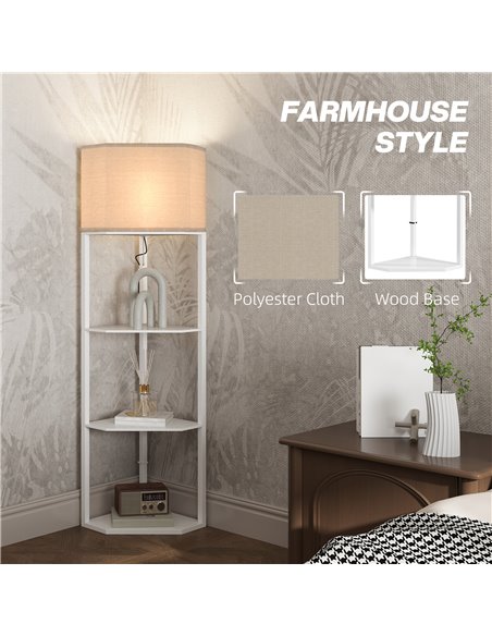 HOMCOM Three-Shelf Corner Floor Lamp - White B31-315V70WT - pic 109011 | FastDaddyshop