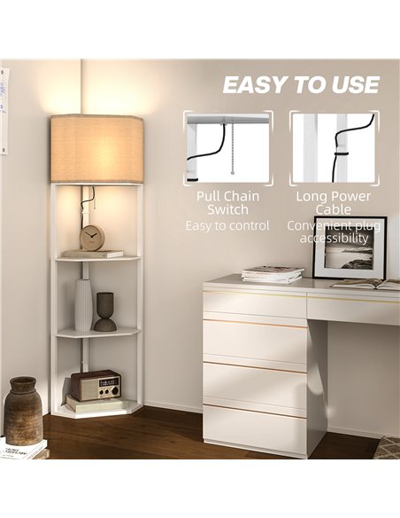 HOMCOM Three-Shelf Corner Floor Lamp - White B31-315V70WT - pic 109012 | FastDaddyshop